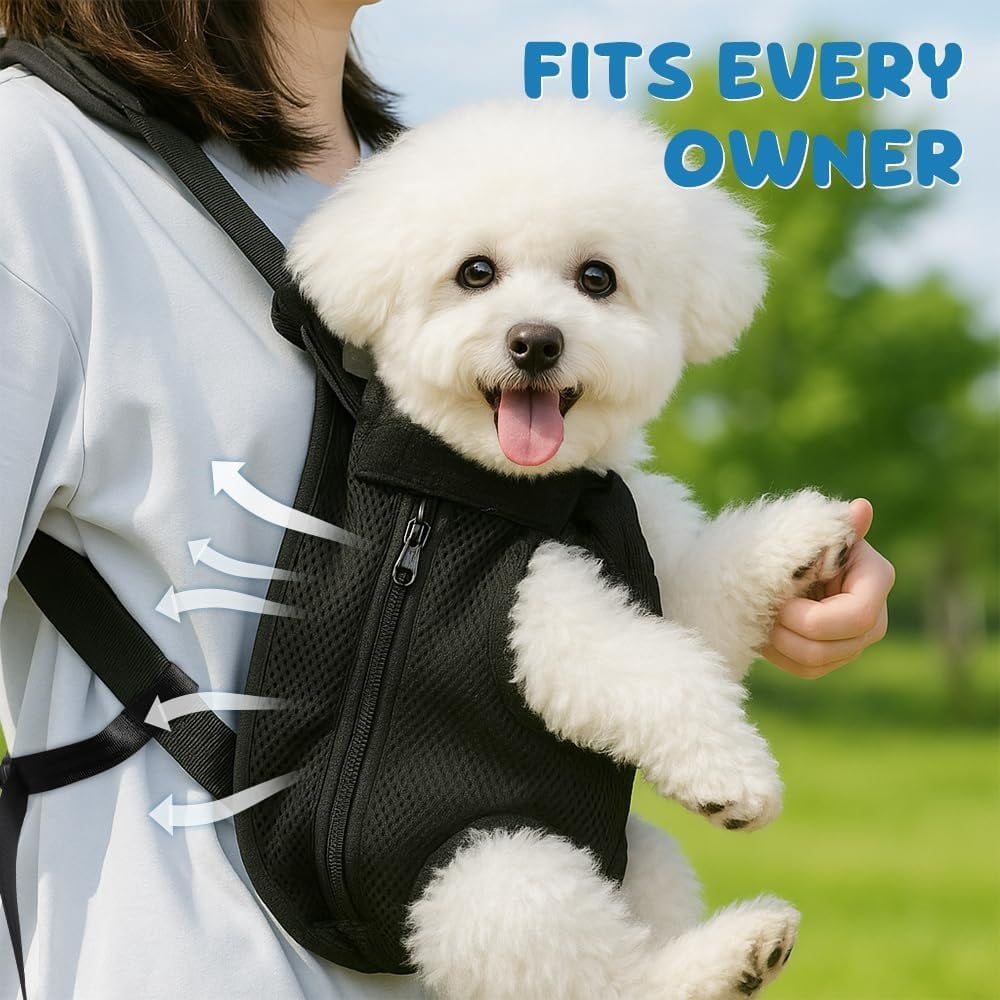Dog Backpack Carrier, Adjustable Pet Front Carriers, Legs Out Carrying Sling Travel Bag for Small Medium Dogs 7-11 Lbs, Soft Wearable Puppy Chest Carry Backpacks （379 black outdoor backpack）