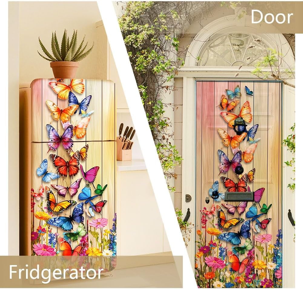 2 Pcs Butterfly Flowers Fridge Decor Stickers Self-Adhesive Fridge Stickers Peel and Stick Vinyl Fridge Decals Sticker