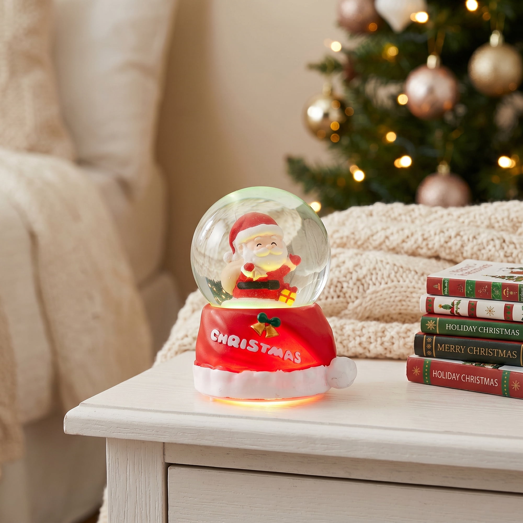 Unique Bargains Crystal Ball Shatterproof LED Glitter Snow Globe Red B 2.6" x 2.6" x 3.7"