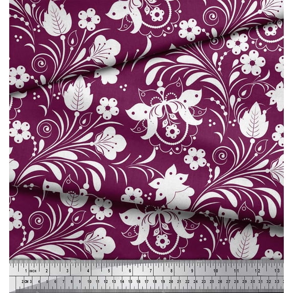 Soimoi Poly Georgette Fabric Leaves & Floral Clip Art Print Fabric by Yard 52 Inch Wide