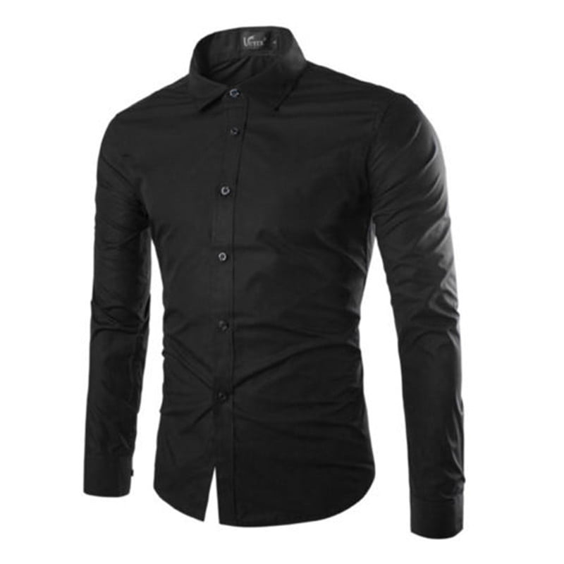 Men's Long Sleeve Dress Shirt Solid Slim Fit Casual Business Formal Button Up Shirts