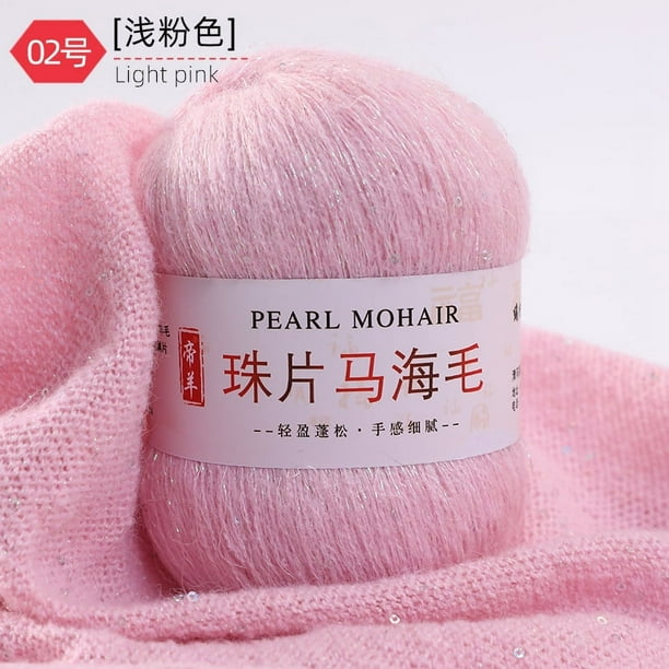Nvzi Hilo de mohair fino de 100 g con lentejuelas para tejer a ganchillo, hilo de lana de encaje suave y esponjoso, hilo de cuentas para suéteres, chal, color rosa claro