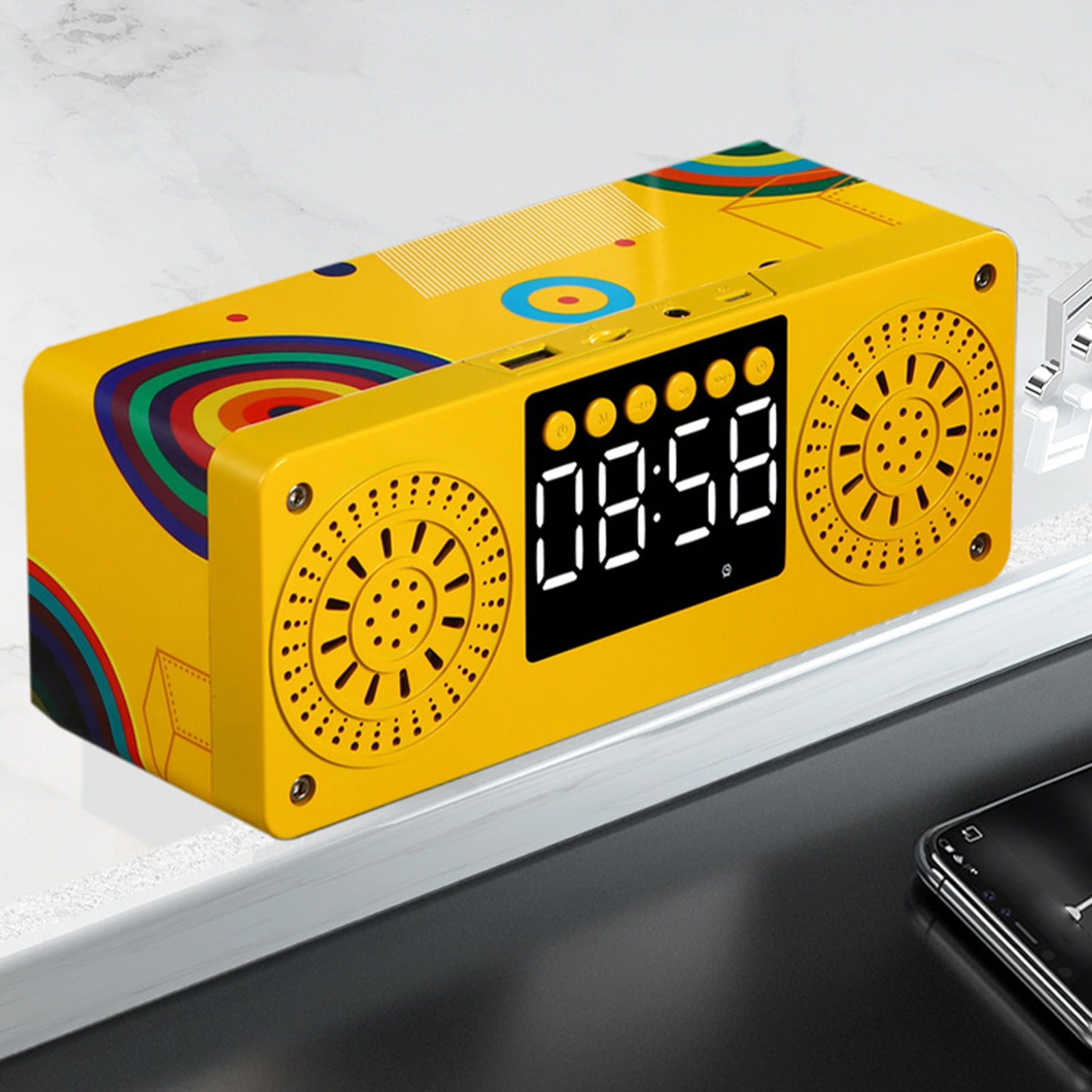 maho A10 Wooden Clock Multi-function Bluetooth Audio U Disk Card Gift Gift Mobile Phone Computer Speaker Bluetooth Speaker for Gift, Shower, Party, Home, Travel