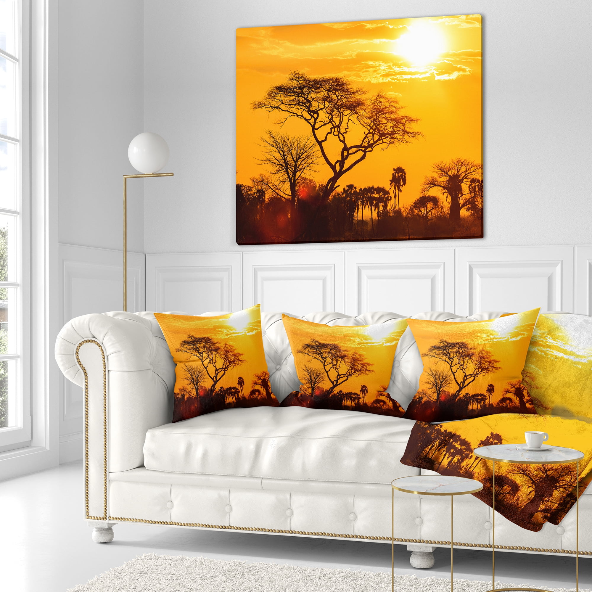 Designart Orange Glow of African Sunset - Landscape Printed Throw Pillow - 18x18