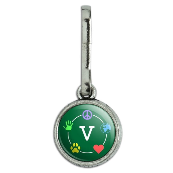 Vegan Values Circle Antiqued Charm Clothes Purse Suitcase Backpack Zipper Pull Aid