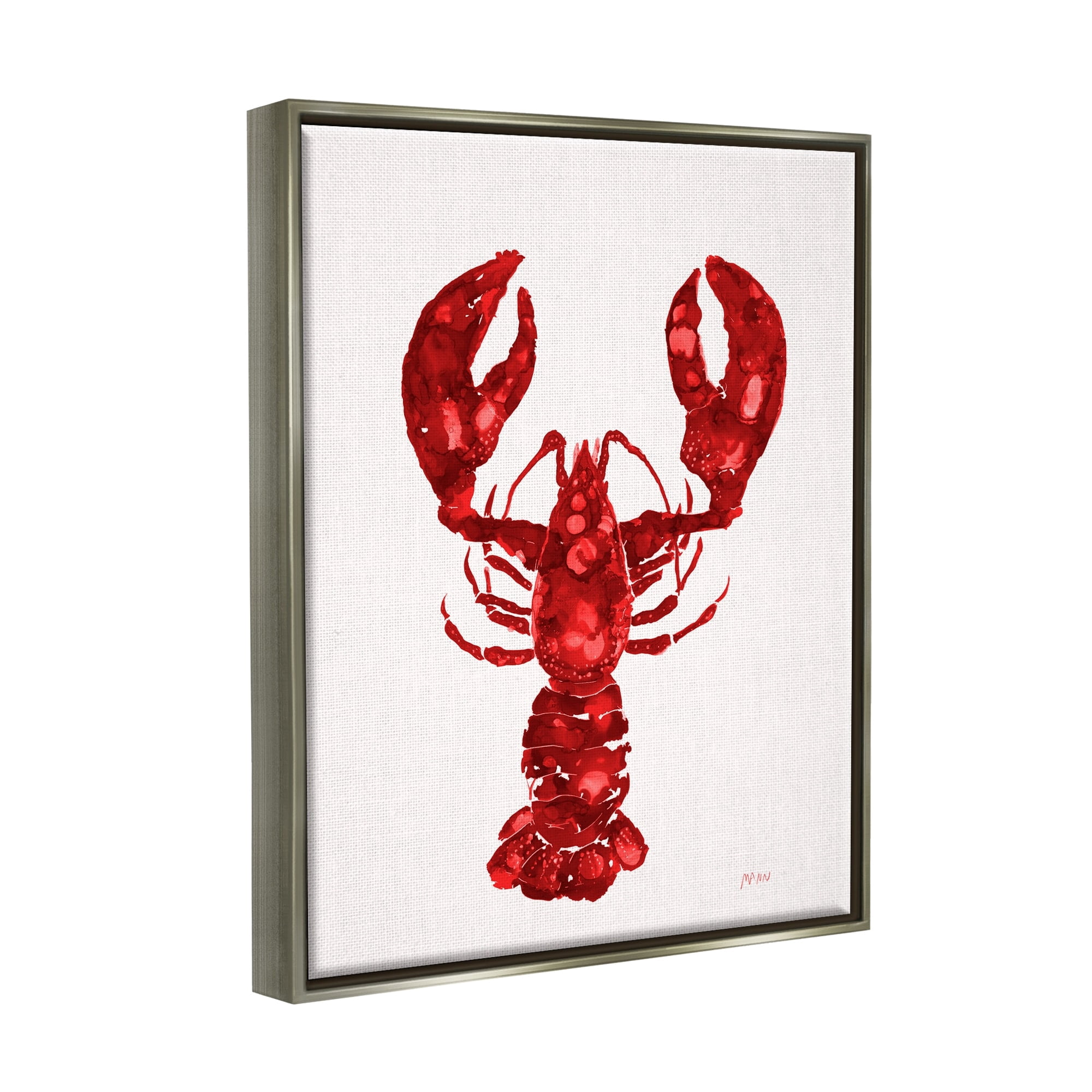 Stupell Industries Red Lobster Marine Paint Speckled Watercolor Painting Luster Gray Floating Framed Canvas Print Wall Art, Design by Patti Mann