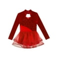 thumbnail image 5 of Miutii Girls Long Sleeve Ballerina Dancewear Ballet Dance Dress Sequin Tutu Skirted Leotard Red 14, 5 of 6