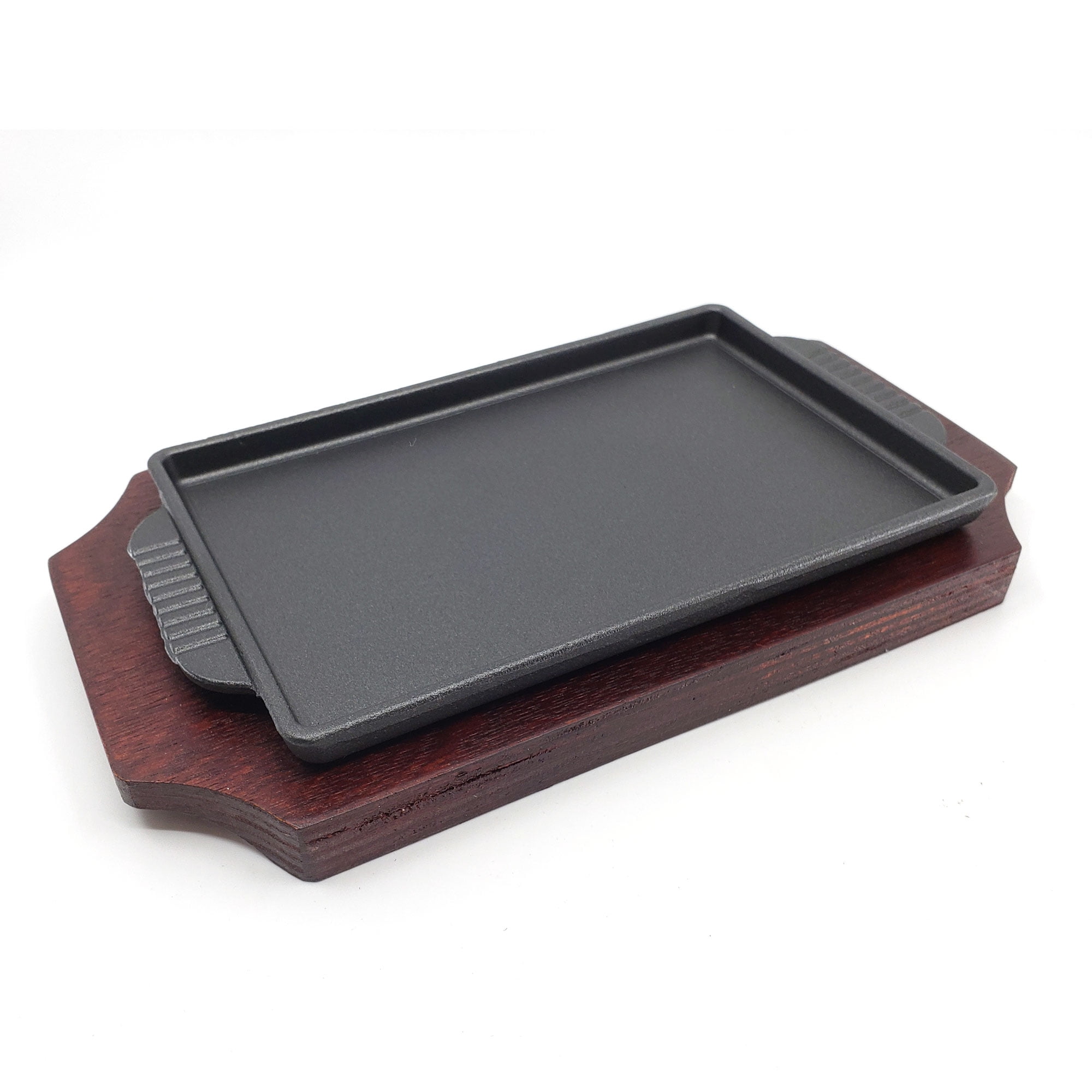 The Elixir Retangle Cast Iron Steak Platter Sizzling Plate Griddle With Wooden Base Steak Pan Grill Fajita Server Plate Walmart Com Walmart Com