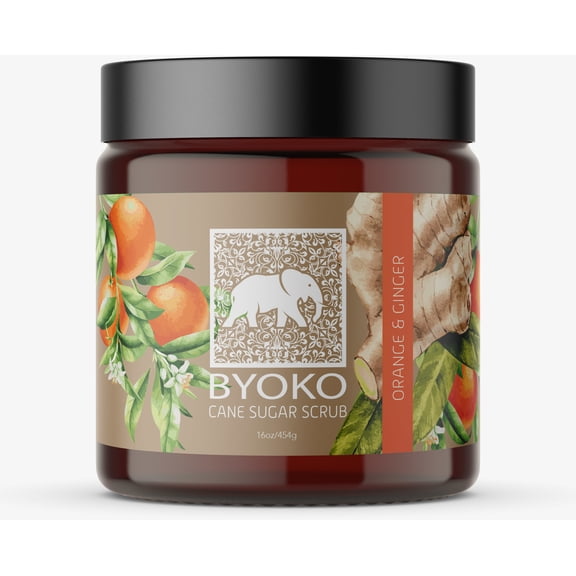 BYOKO Natural Orange Ginger Sugar Scrub, Exfoliating Body Scrub 16oz.