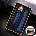 thumbnail image 2 of Correa de reloj de cuero negro y azul con hebilla de mariposa para hombre y mujer, compatible con todas las marcas de relojes, 12/14/15/16/18/19/20/22/23 mm, 2 of 5