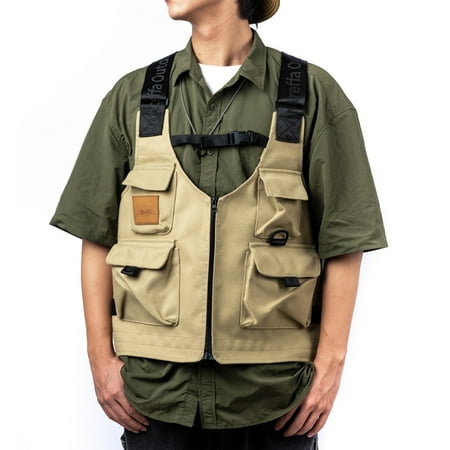Areffa Adult Unisex Oxford Fabric zipper Fishing Vest & Packs L Beige