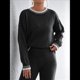 thumbnail image 5 of Suéteres de Gran Tamaño para Mujer, Cuello Redondo, Bloque de Color, Suéter de Invierno, Mangas Farol, Abertura Lateral, Suéter de Punto, Tops Negro S, 5 of 9