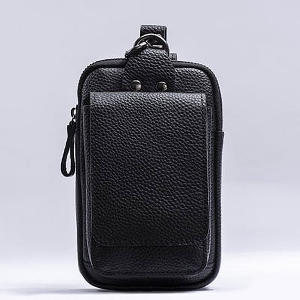 Riñonera de piel auténtica para hombre, moderna, para deportes al aire libre, de piel de vaca, con capa superior, multifuncional, para colgar en el cinturón, para teléfono móvil