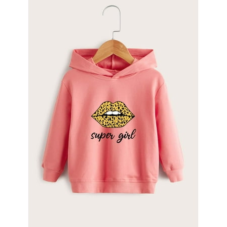 

Watermelon Pink Toddler Girls Lip Letter Graphic Hoodie Casual 2Y S040E