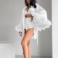 thumbnail image 2 of GZMOALH Women's Satin 3 Piece Pajama Set with Feather Trim Robe, Bralette Top and Matching Shorts, 2 of 9