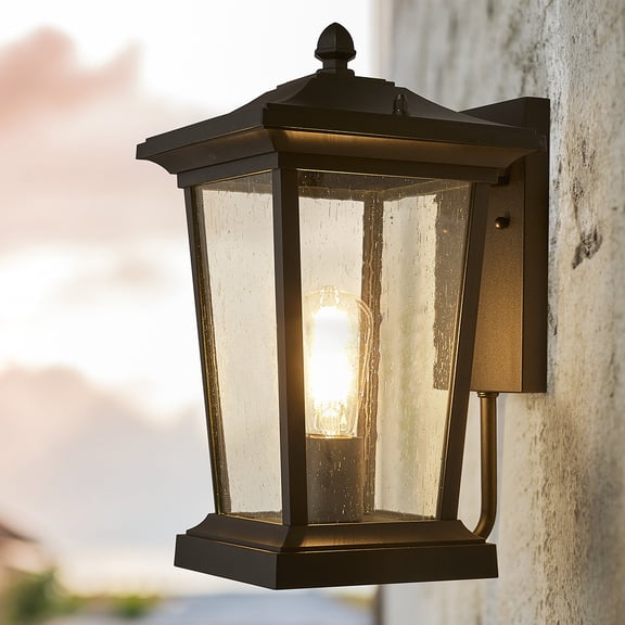 Maxxima LED Outdoor Wall Light Seeded Glass, ST19 Bulb Included, 800 Lumens, 60 Watt Equivalence 2700K Warm White