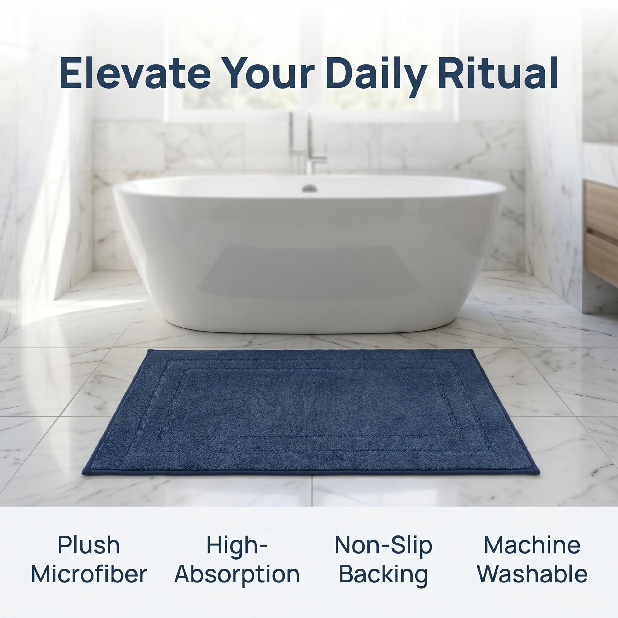 Unique Bargains Soft Non Slip Absorbent Shaggy Microfiber Bathroom Rug Navy Blue 32" x 20"