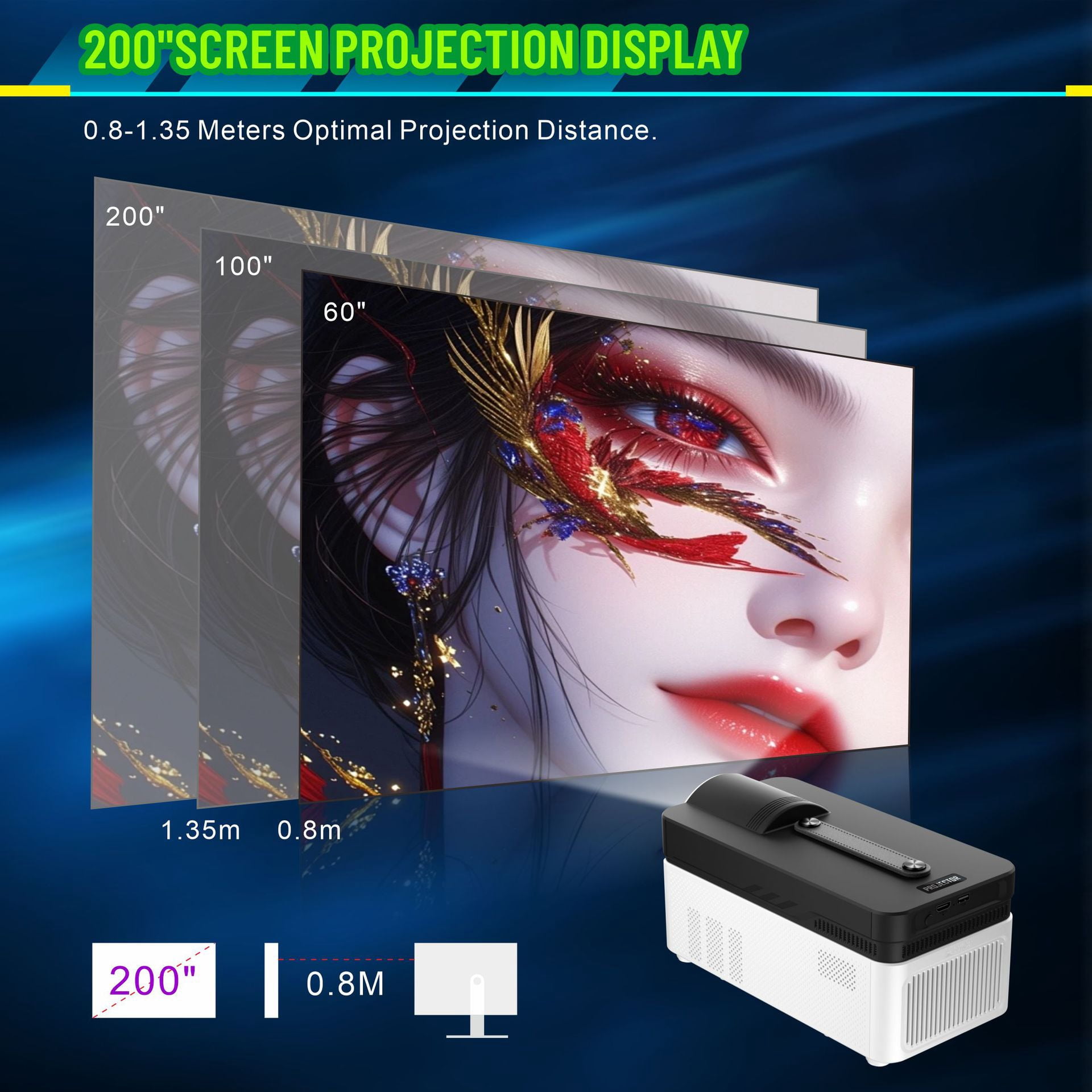 Ultra Short Throw 1080P Projector, 700 ANSI Lumens Smart Home Theater Projector with Android 11, WiFi 6 & Bluetooth 5.4, 2GB RAM 32GB ROM, Auto Electric Focus, 0.6:1 Throw Ratio, 40-200 Inch Display,