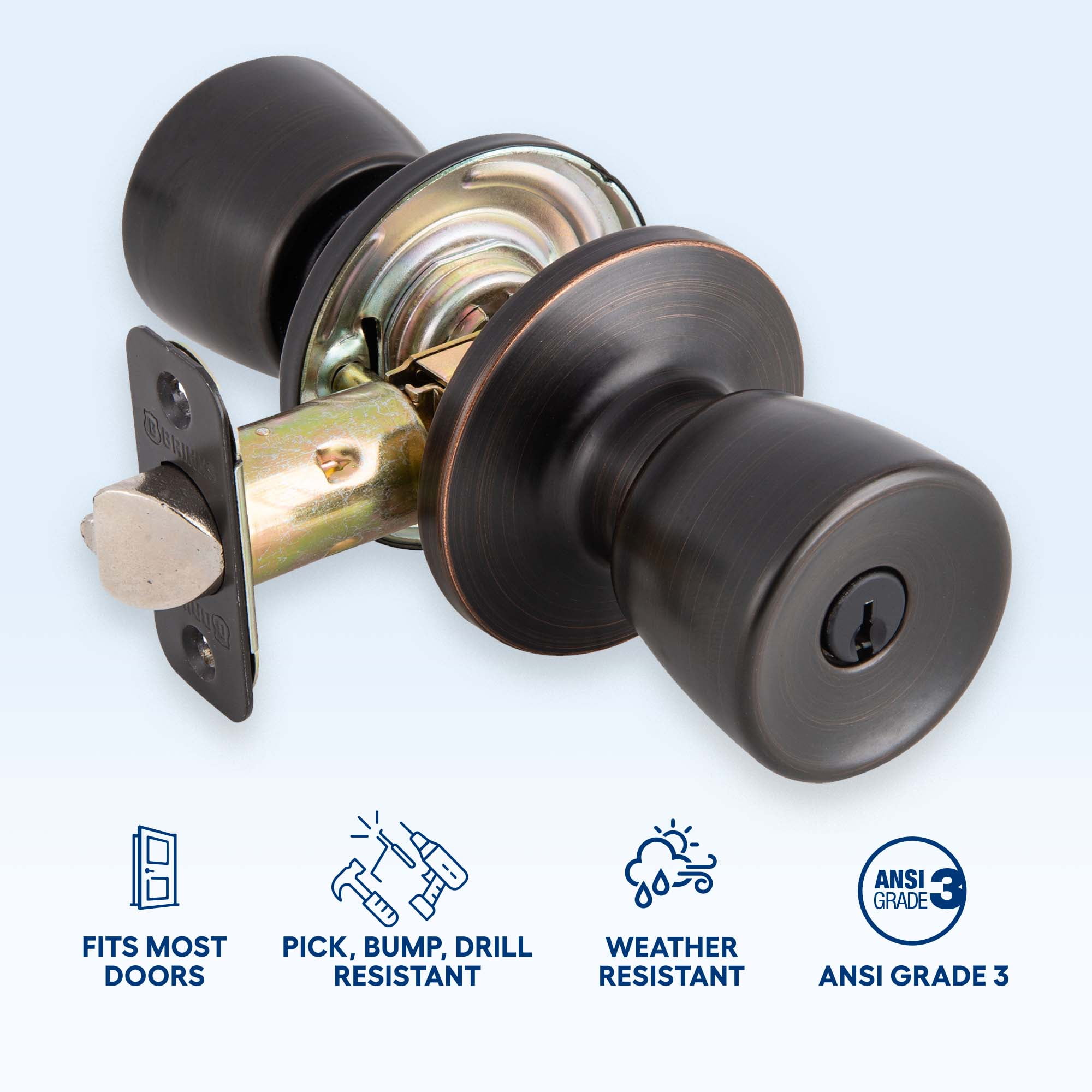 (2 pack) Brinks Mobile Home Keyed Entry Classic Bell Style Doorknob, Tuscan Bronze Finish