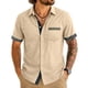 thumbnail image 1 of Camisas de Verano Casuales de los Hombres Impresas Camisa de Manga Corta Parchada para Hombres, Contraste Cuello Botón Arriba con Bolsillo de Pecho, 1 of 6