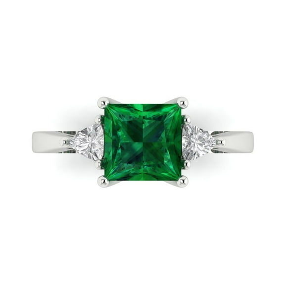 2.32 ct Princess Cut Simulated Emerald 3 Stone 14K White Gold Womens Engagement Ring