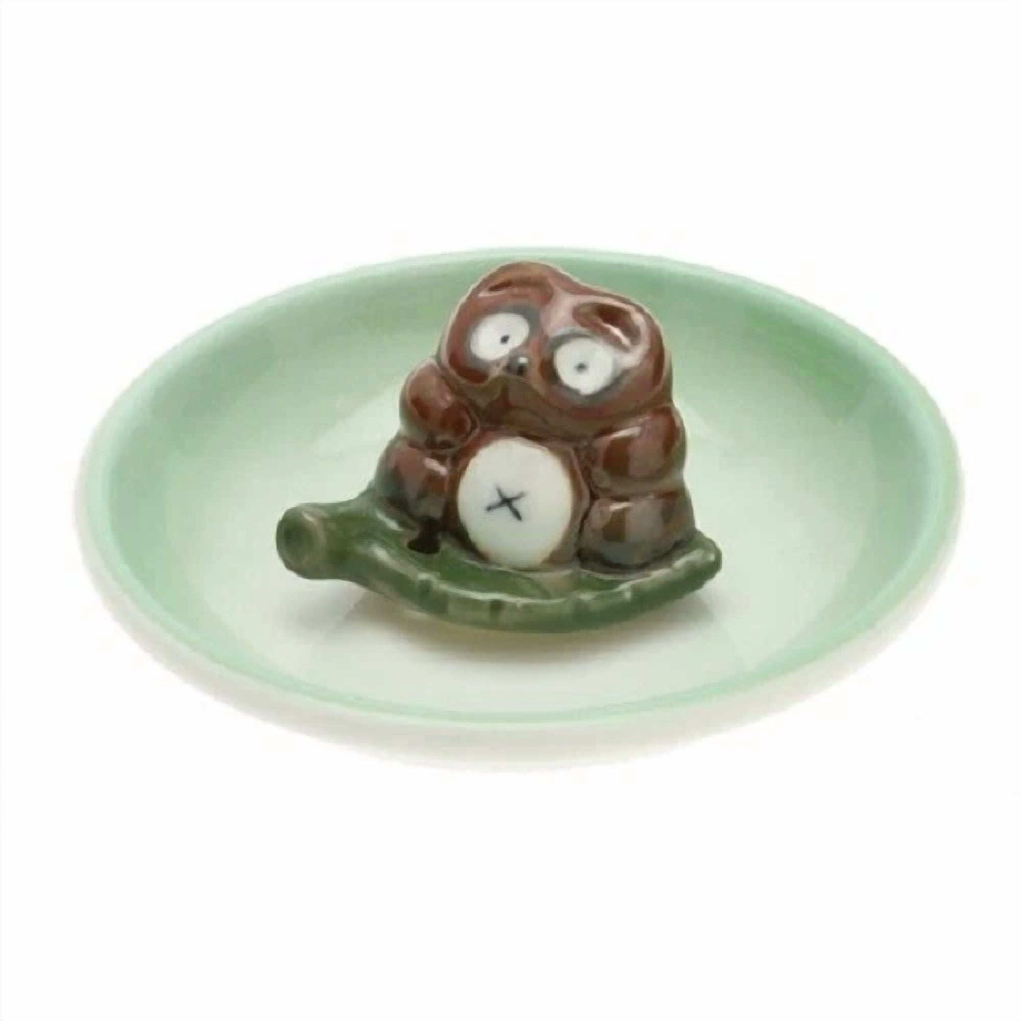 CRESTIN- Japanese Incense Stick Cone Burner Stand Holder Ceramic Brown Raccoon And Leaf