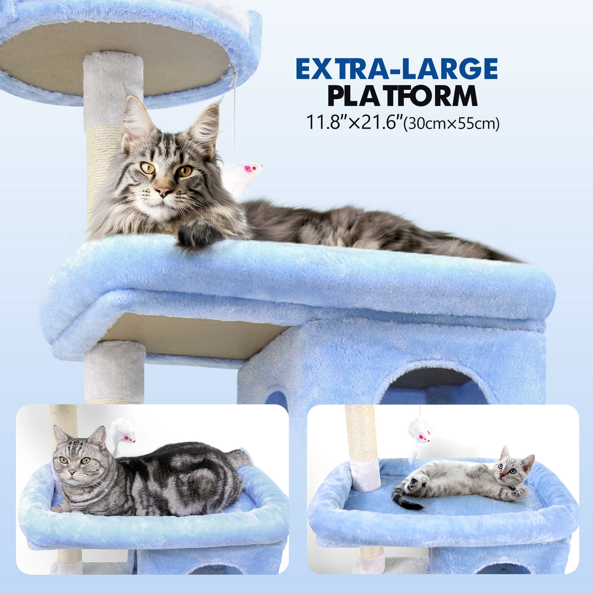 CT72S Heavy-Duty Ocean Blue Cat Tree | 72" Maine Coon Tower for Large Cats 20 lbs+ | Durable Playground with 6 Scratching Posts & Hammock