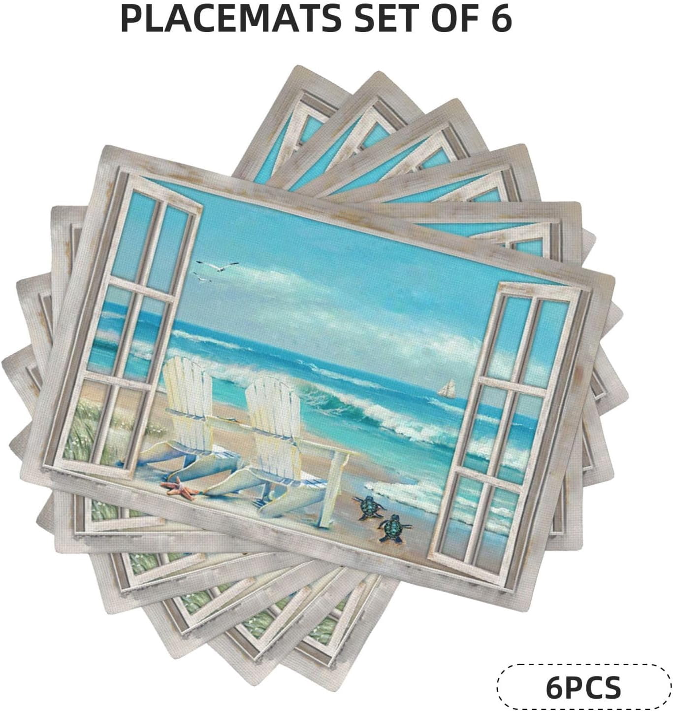 Coastal Beach Placemats Set of 6 Seascape Ocean Table Mats Washable Place Mats for Home Party Indoor Kitchen Dining Table Decoration 12x18 Inch