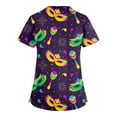 thumbnail image 4 of Mardi Gras Scrubs Top Women Hoilday Short Sleeve Funny Carnival Mask Graphic Scrubs Casual V Neck Scrub Shirts Nursing Workwear Medical Nurse Uniform with Pockets Dark Purple L, 4 of 4