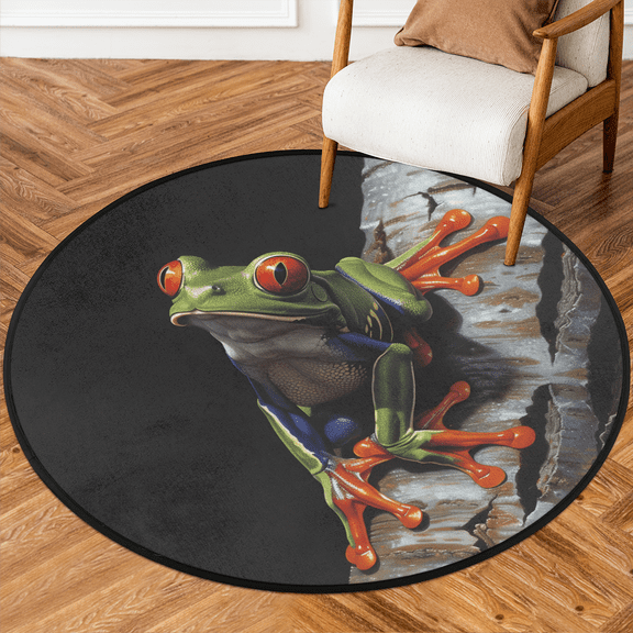 CURLYOOT Round Rug 3ft Animal Red Eyed Frog Area Rug, Washable Circle Mat Non Slip Floor Carpet Mat, Soft Indoor Rugs for Entryway Living Room Dining Room Bedroom