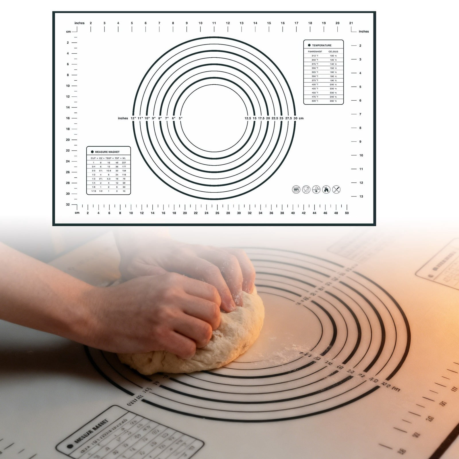VMWMSSR Silicone Baking Pastry Dough Mat - Non- Non-Stick Rolling Mat With Measurement Guides, Thick Reusable Kneading Board For Bread, Pizza, Cookies, Fondant Black-40x60cm