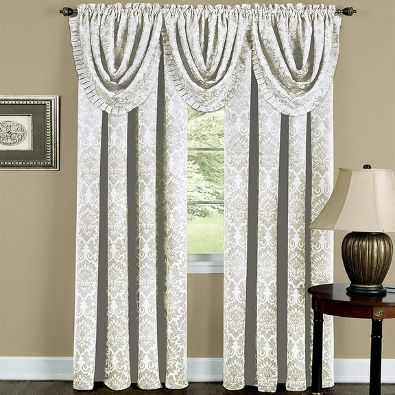 PowerSellerUSA 2-Pack Window Curtain Panels Set, 52"W x 63"L Inches Rod Pocket Blackout Energy Efficient Panels with Damask Design, Modern Elegant Style Long Curtains for Room Decore, Ivory