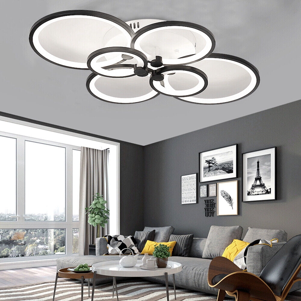 4/6/8-Light FLush Mount Light, Black and White Ring Acrylic LED Ceiling Light Fixture with Remote