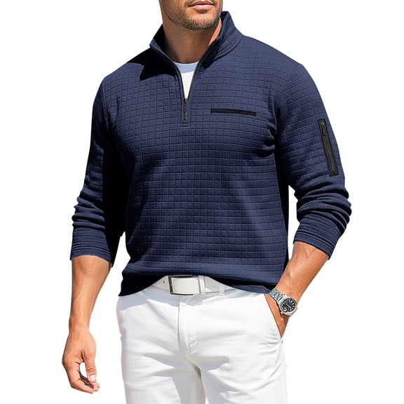 Long Sleeve Shirts for Men 1/4 Zip Polo Shirt Dry Fit Moisture Wicking Long Sleeve Golf T-Shirt Classic Performance Collared Office Work Tee
