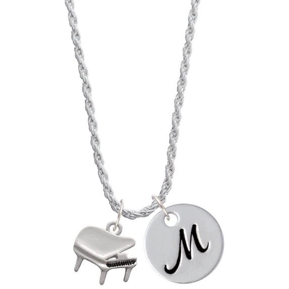 Delight Jewelry Silvertone Piano Silvertone Script Initial Disc - M - Charm Necklace, 20"+3"