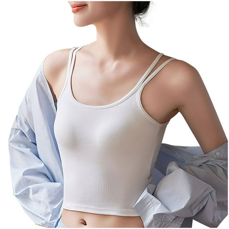 POIUYTR 2-in-1 Sports Tank Tops for Women - Wirefree Crop Top with Shelf Bra  Moisture-Wicking Casual Shirts for Gym/Yoga/Streetwear