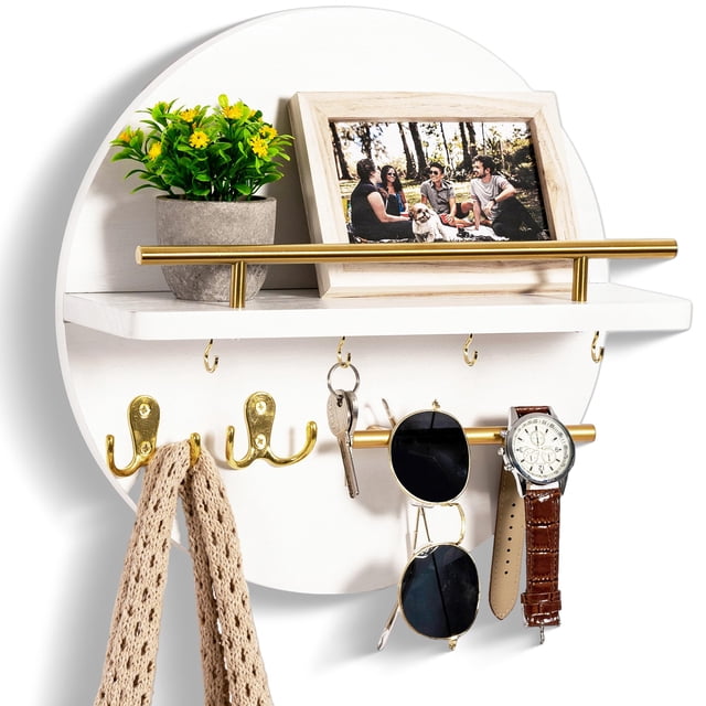 Organizador de Llaves Decorativo de Pared con Repisa y Ganchos, Organizador de Correspondencia