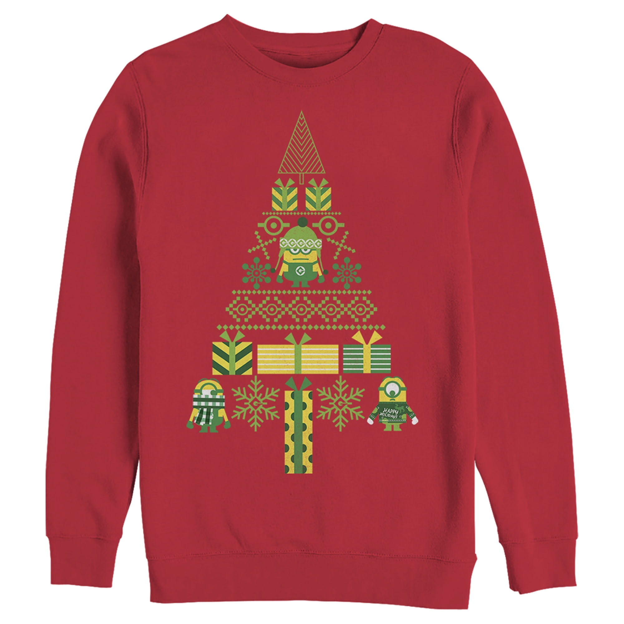 Despicable Me Men's Ugly Christmas Minons Tree 2D Sweatshirt Red