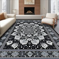 Flatwoven High Traffic Area Rug, Minimalist Monochrome Design, Non Slip, Stain Resistant, Washable Area Rugs for Living Room, Bedroom(Black, 5X7)