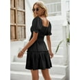 thumbnail image 2 of Womens Smocked Square Neck Boho Floral Short Sleeve Ruffle Beach Summer Mini Dress, 2 of 5