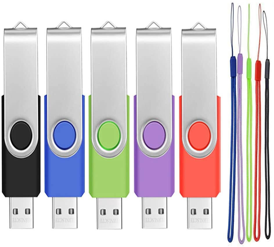 4GB Flash Drive 5 Pack USB Memory Sticks Bulk, Swivel USB 2.0 Stick 4 GB MultiColoured Clef USB