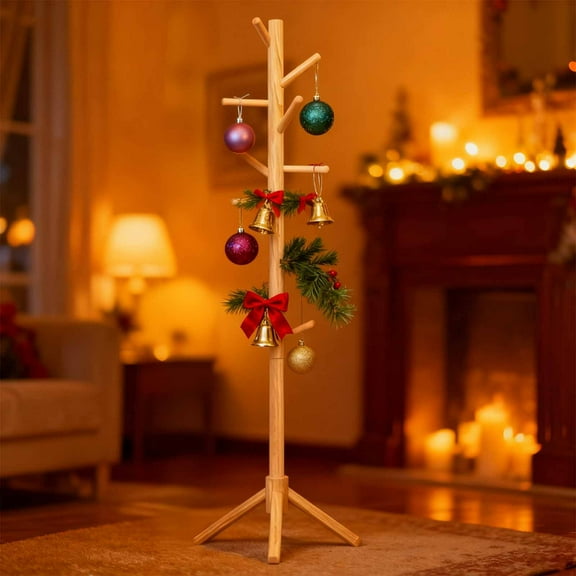 Stent Christmas Decoration Wooden Rack Santa Claus Display Shelf for Tree Ornaments and Candy Stockings 173cm 1Pcs Brown Rkxzt