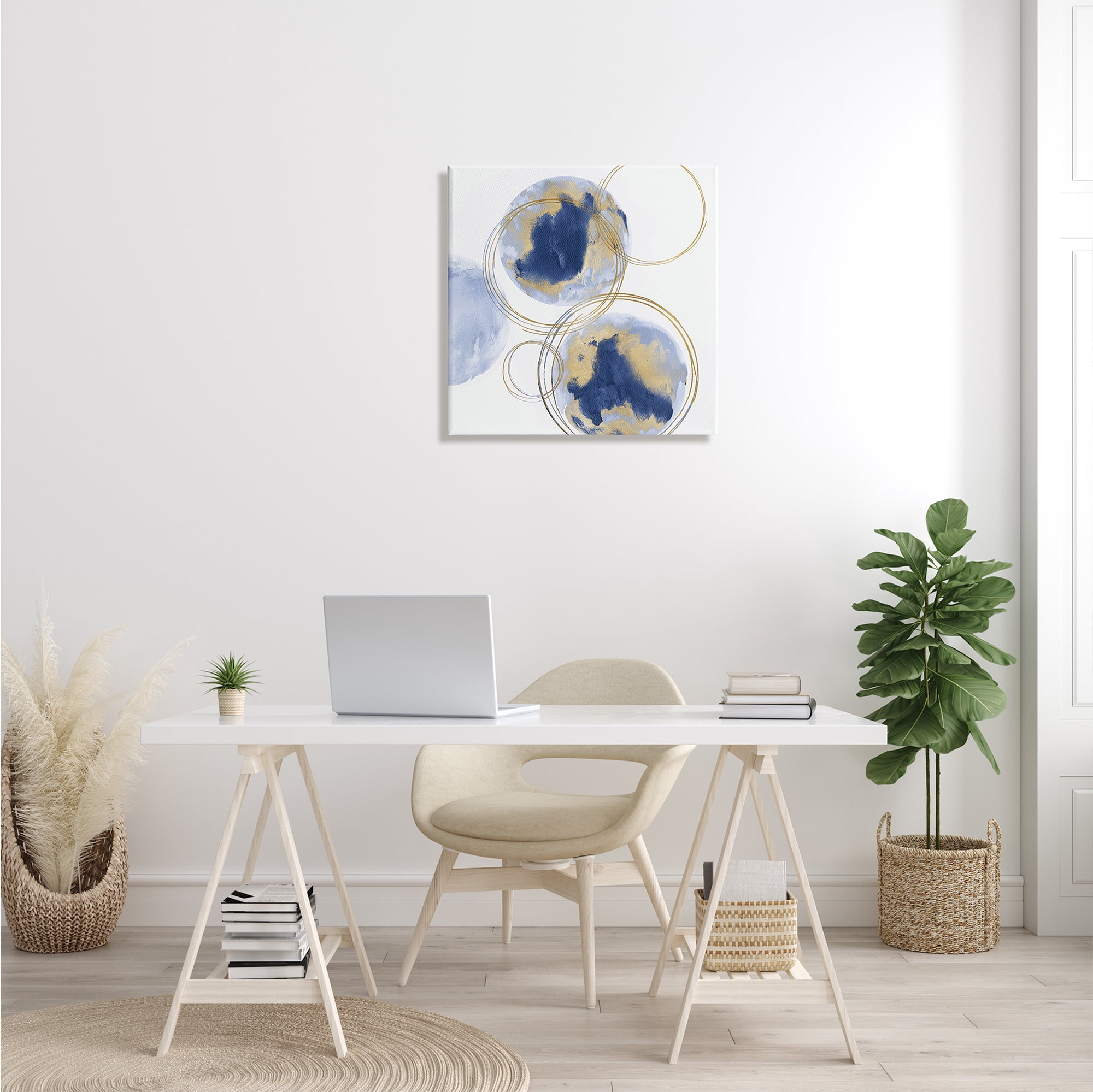 Stupell Industries Golden Rings and Blue Circle Abstraction Modern Shapes, 24 x 24, Designed by Natalie Harris