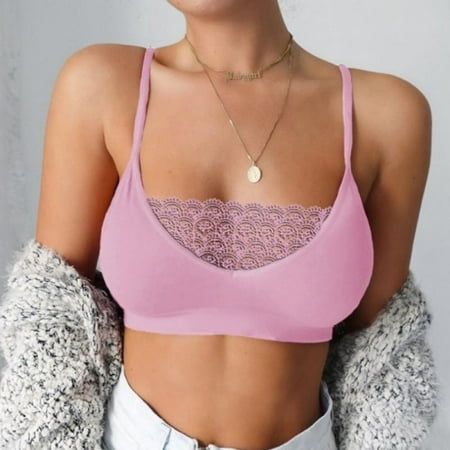 

Womens Every Day High Neck Lace Halter Cutout Bralette Solid Color Lace Stitching Bra