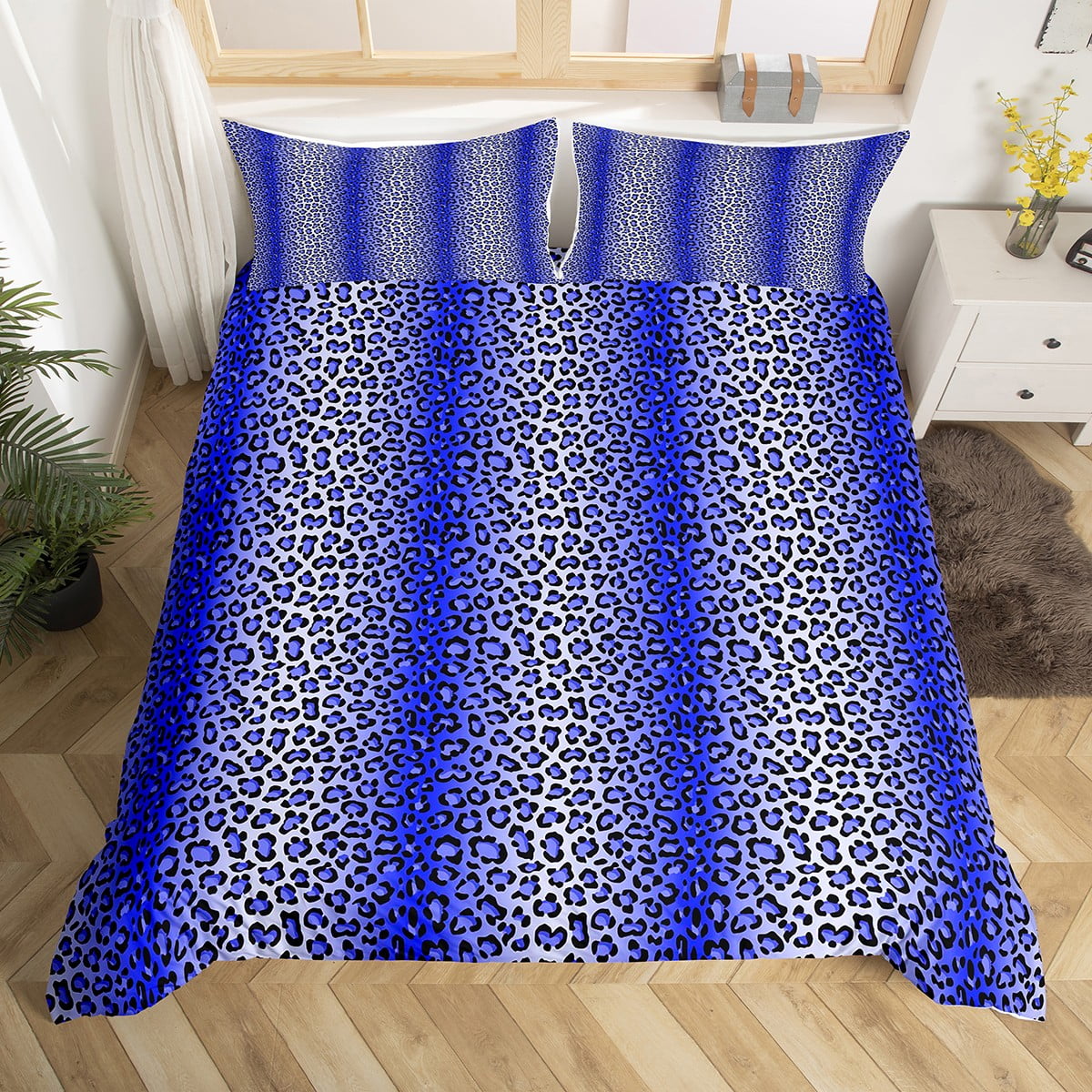 YST Navy Blue Leopard Print Comforter Cover Cheetah Bed Set, Abstract