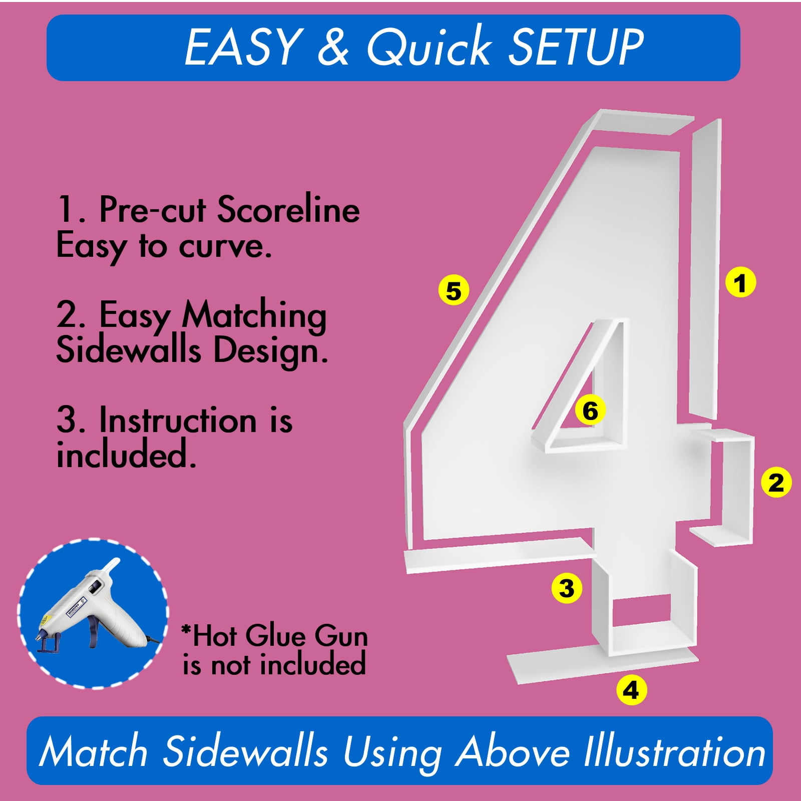 3FT Mosaic Balloon Frame Number 4 Marquee Easy to Assemble Numbers Light Up Pre-Cut Kit Thick Foam Board Decoration Supplies for Birthdays, Anniversary, Baby Shower