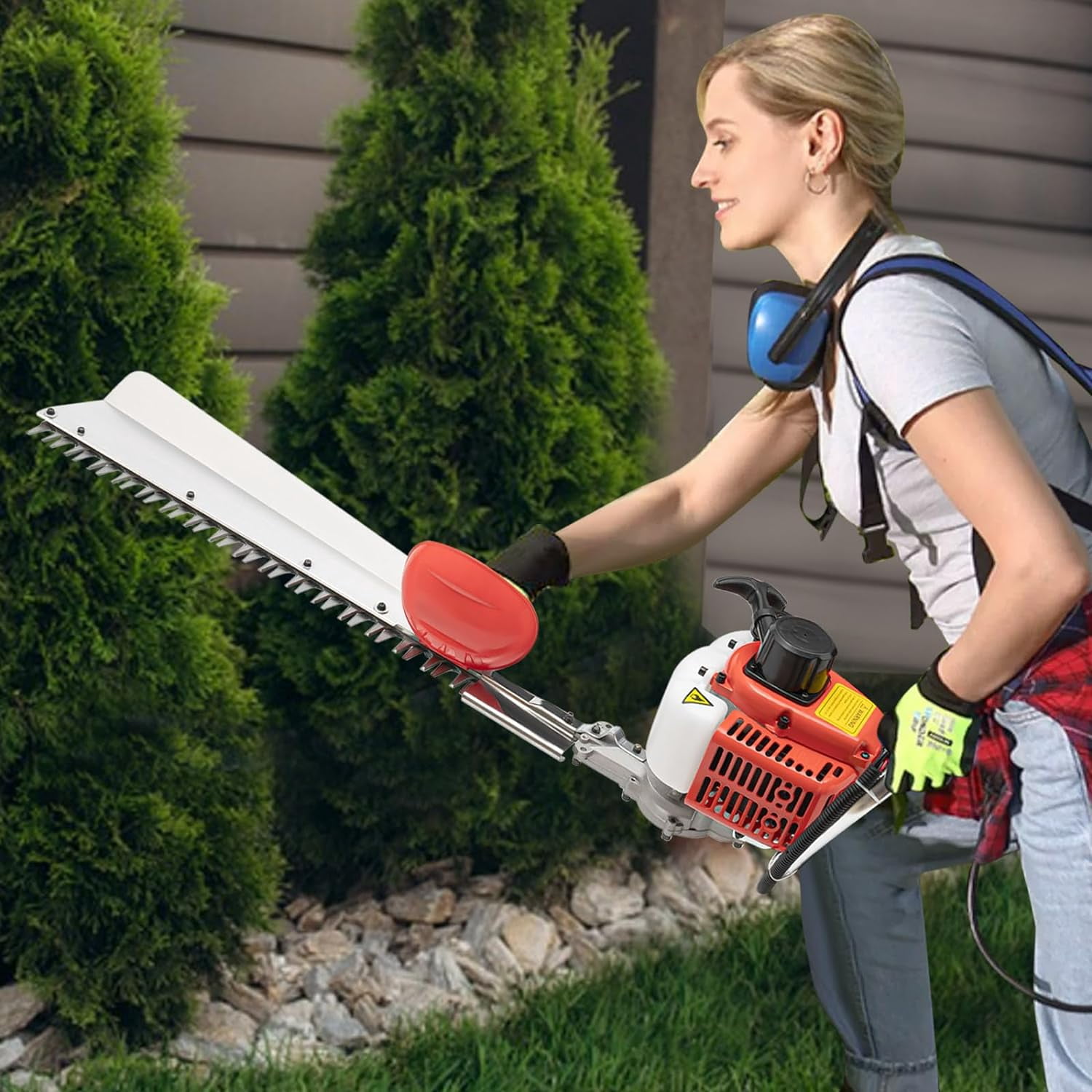 Handheld Gas Powered Hedge Trimmer, 0.65KW Gas Powered Petrol Hedge Trimmer, Single Edge Cordless Hedge Trimmer, Two-stroke Garden Bush Trimmer Tools for Homes, Yards (7500r/min)