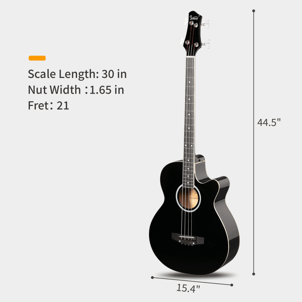 Tcbosik Full Size Acoustic Electric Bass Guitar Beginner Kit, 4 Strings Electric Acoustic Bass Guitar with Equalizer, Bag, Cable, Wrench, Strap, Plectrum, Black
