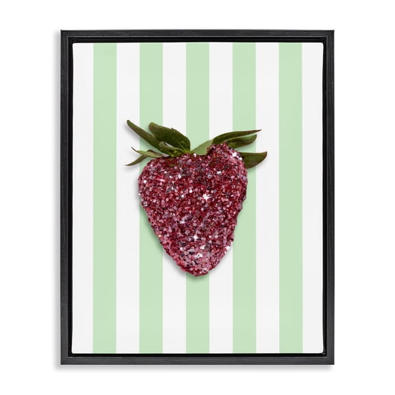 Stupell Industries Contemporary Glimmer Cherry on Green Stripes Black Floating Frame Canvas Art, 17 x 21, by LISH Creative