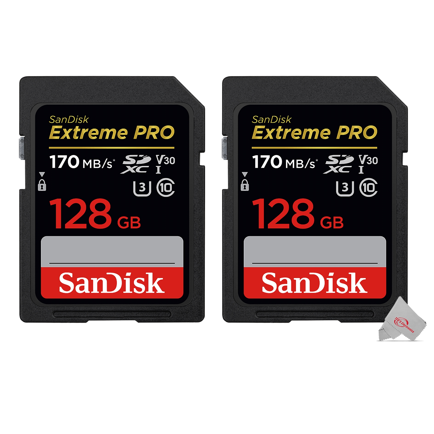 2x SanDisk Extreme Pro 128GB SDXC UHS-I/U3 V30 Class 10 Memory Card, Speed Up to 170MB/s (SDSDXXY-128G-GN4IN) - image 1 of 3